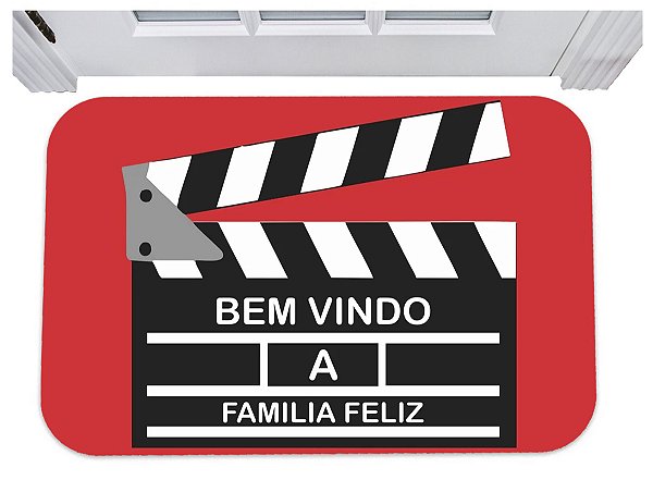 Capacho para porta claquete bem vindo a família feliz 40x60