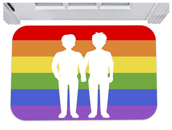 Capacho para porta casal lgbt gay arco iris tapete 40x60