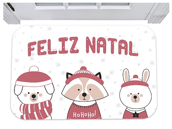 Capacho feliz natal animais urso guaxinim coelho infantil