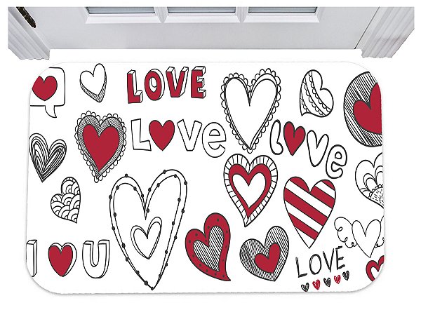 Capacho i love you corações amor tapete de entrada 40x60
