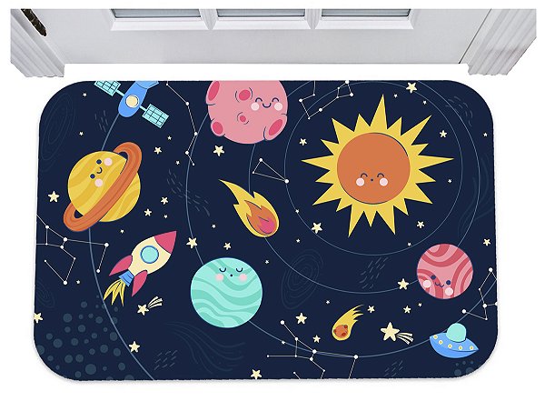 Capacho decorativo sistema solar planetas espaço tapete