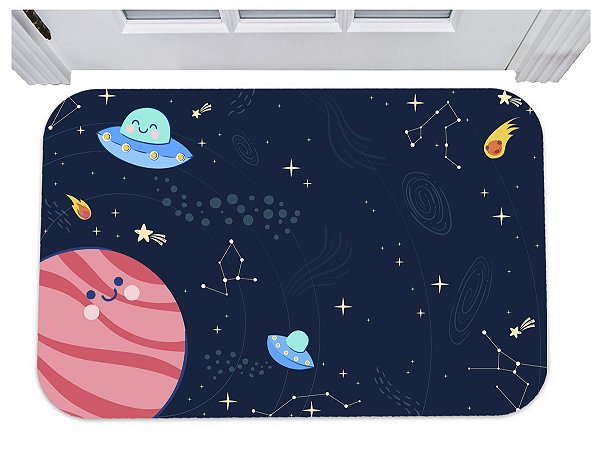Capacho espaço planetas disco voador tapete infantil 40x60