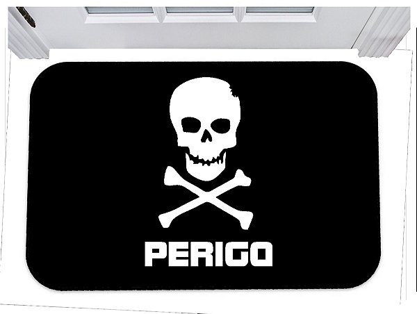 Capacho caveira perigo skull tapete para porta 40x60