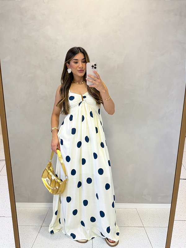 Vestido Longo Fivela Poá