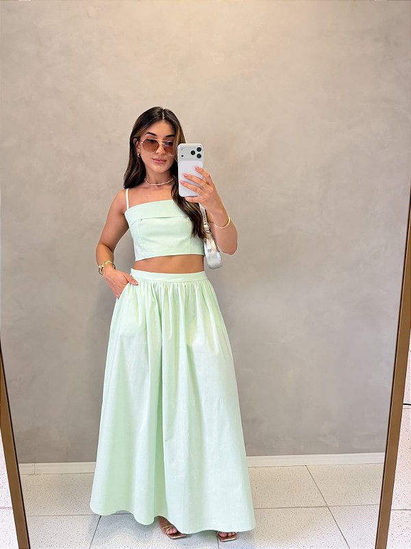 Conjunto Saia Midi + Top Tricoline