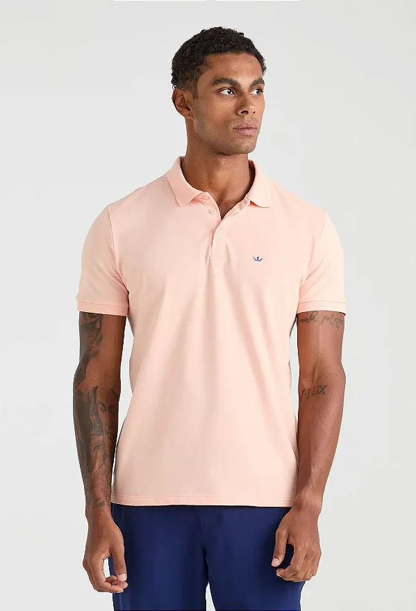 Polo Manga Curta Slim Piquet Docthos Coral