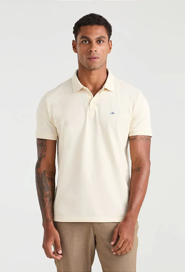 Polo Manga Curta Slim Piquet Docthos Bege