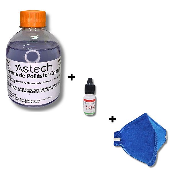 Kit Resina 250g Cristal Transparente + 1 Catalisador + Máscara