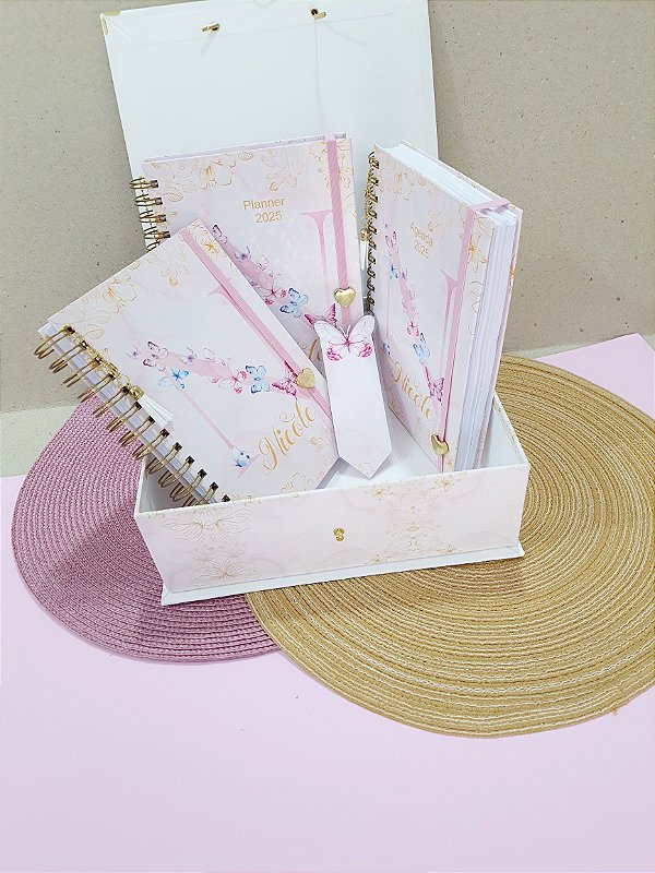 Combo Albabeto com agenda permanente, planner permanente e caderno personalizado