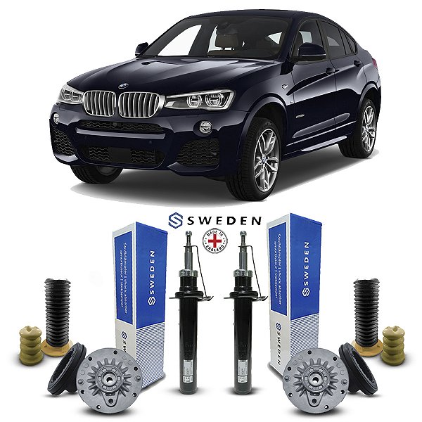 2 Amortecedor + Kit Coxim Batente Rolamento Guarda Pó Dianteiro Bmw X4 F26 2014 2015 2016 2017 2018