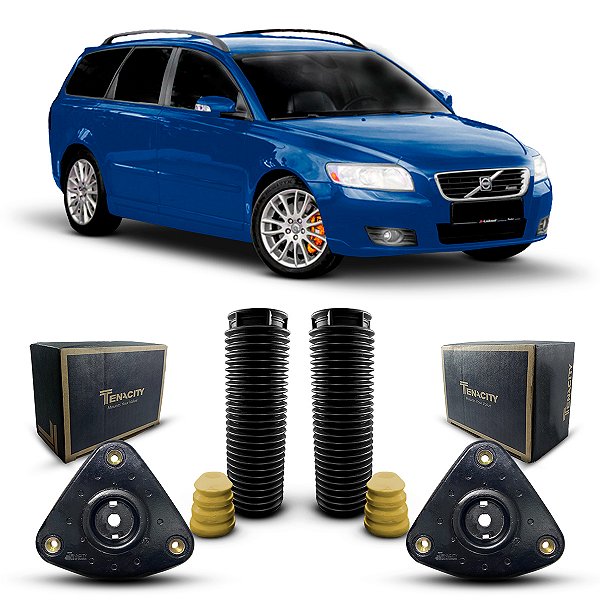 Par Kit Reparo Coxim Suporte Batedor Original Tenacity + Batente Coifa Amortecedor Dianteiro Volvo V50 2007 2008 2009