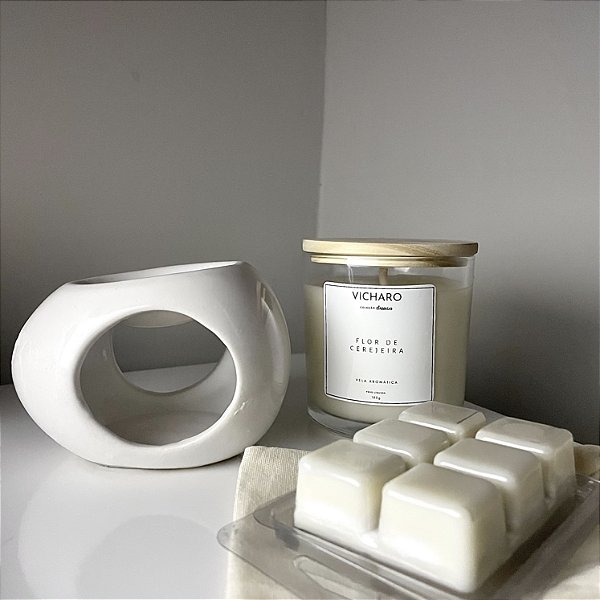 KIT ESSENTIALS - RECHAUD + PASTILHAS AROMÁTICAS (WAX MELTS) (65G) + VELA AROMÁTICA 180G