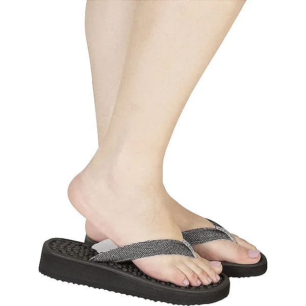 Chinelo de Dedo Anabela para Esporão e Fascite Plantar Mundoflex - Preto/Preto