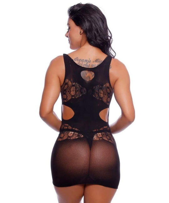 Macacão Vestido Arrastão Bela Cores: Preto, Vermelho e Branco