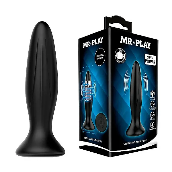 Massageador Plug Anal Com Vibro Recarregável Em Silicone Com 12 Modos De Vibração 10,3 x 3,20 cm