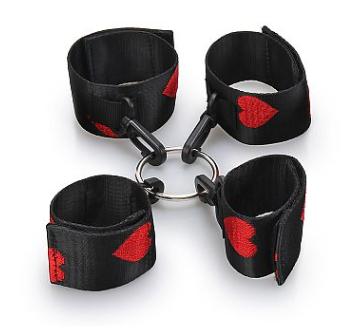 Bondage Kit - Bondage Com Algemas, Prendedor de Perna e Tornozeleiras Com Detalhes De Corações
