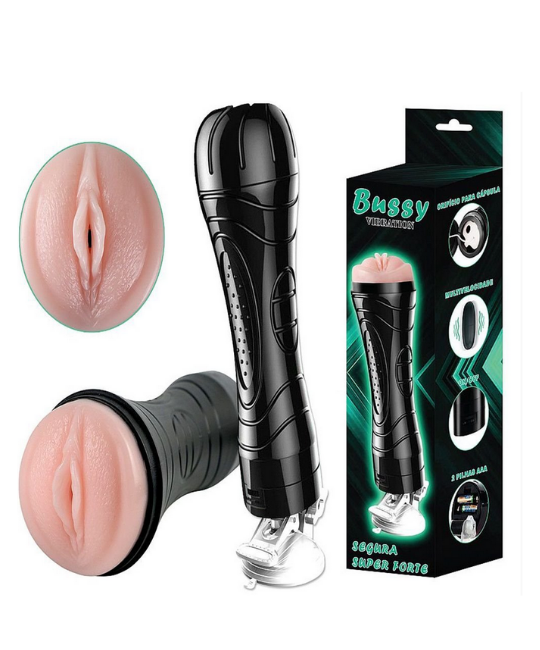 MASTURBADOR LANTERNA EM CYBERSKIN COM FORMA DE VAGINA, VIBRAÇÃO MULTI VELOCIDADE E VENTOSA  24,8 X 7,8 CM