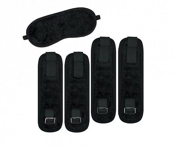 KIT BONDAGE COM AMARRAS E VENDA DE PELÚCIA COR PRETA