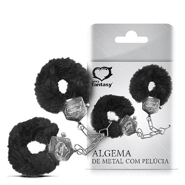 Algema Em Metal Com Pelúcia Preta - Sexy Fantasy
