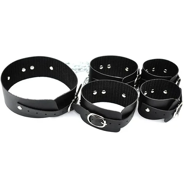 Kit Coleira Algema E Tornozeleiras Com Corrente 1.20M - Dominatrixxx