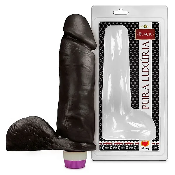 Prótese Pura Luxúria Realístico com Escroto e Vibro 19 x 5 cm