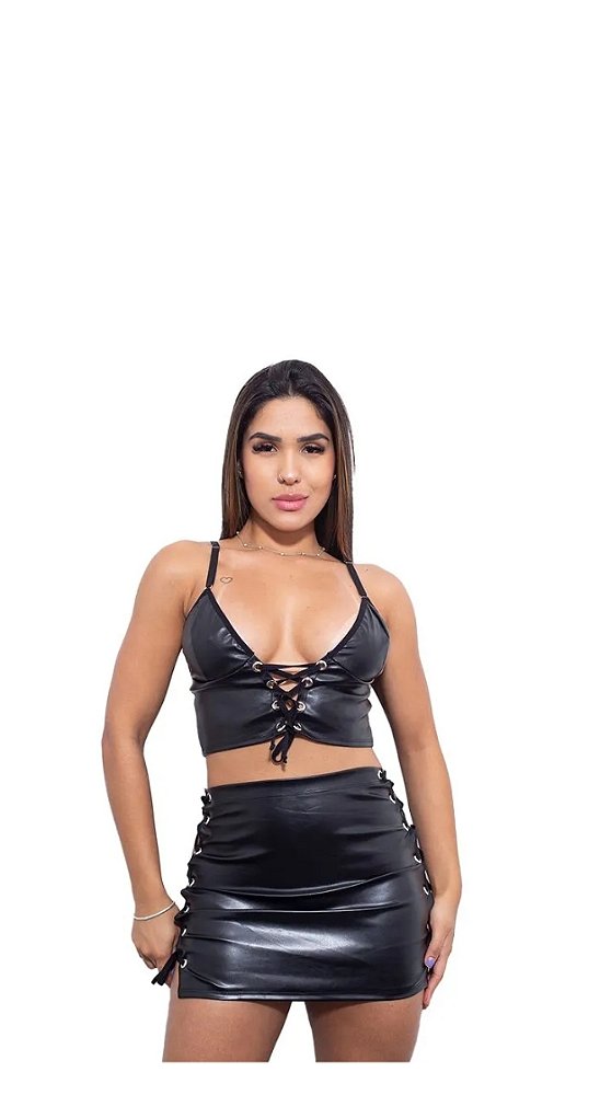 Conjunto Cirrê Top e Saia Ilhós Hot Love