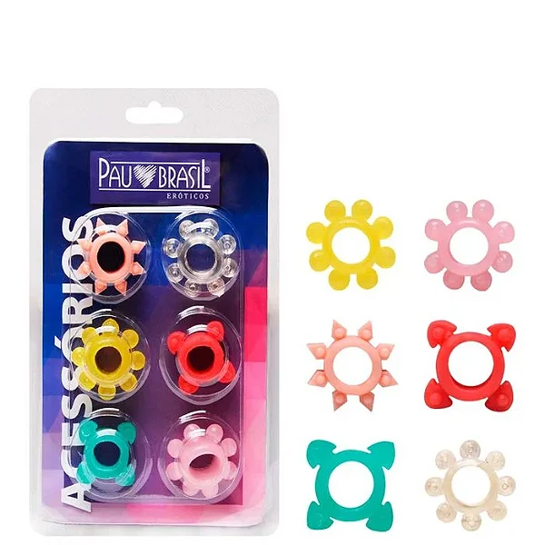 Kit 06 Anéis Peniano Mega Stretch - Pau Brasil