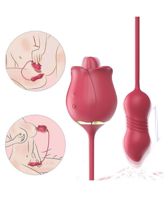 Vibrador De Ponto G E Clitoriano Em Formato De Rosa Com Vai E Vem