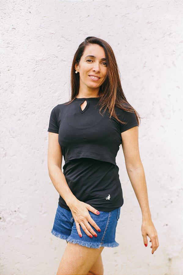 Blusa amamentação gota PRETA