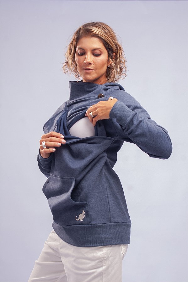 Moletom amamentação flanelado AZUL JEANS