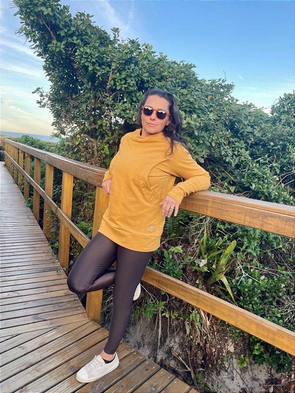 Blusão de moletom para amamentar e gestação Mostarda