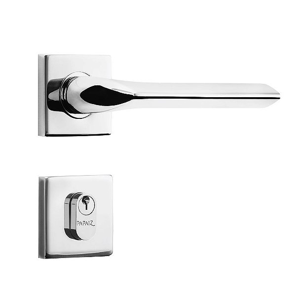 Fechadura de Inox para Porta de Entrada Cromada 55mm com Roseta MI680 Inoxvita Papaiz