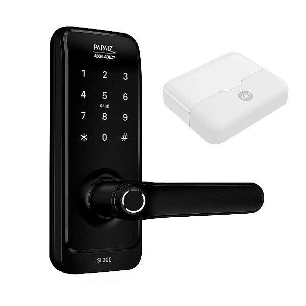 Combo Fechadura Digital Smart Lock SL205 Abertura Aplicativo Biometria Senha Cartão e Chave mais Hub