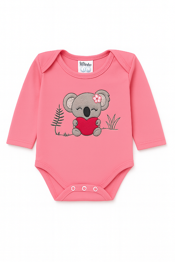 Body Manga Longa Coala Rosa Xinenem