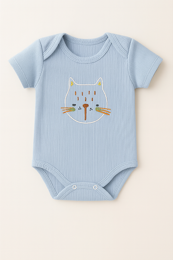 Body Manga Curta Gatinho Azul Xinenem