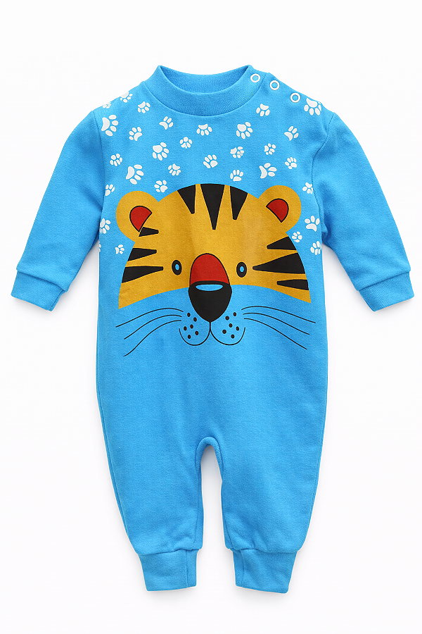 Macacão Vira Pé Algodão Tigre Azul Xinenem