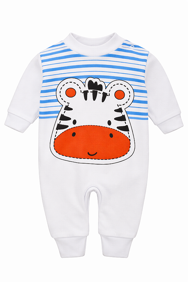 Macacão Vira pé Algodão Zebrinha Branco Xinenem