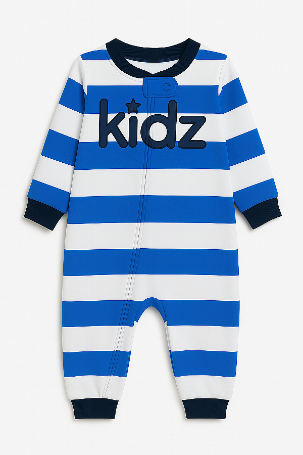 Macacão Soft  Listrado Branco e Azul Xinenem