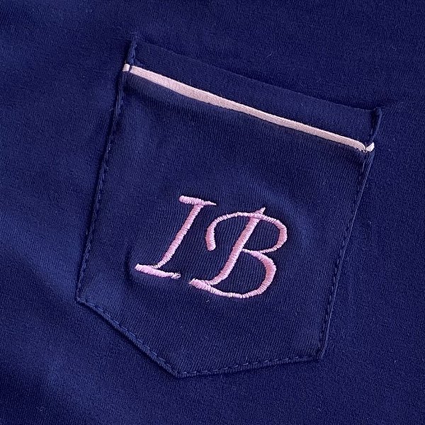 Bordado Iniciais Bolso Pijama Americano Azul Marinho