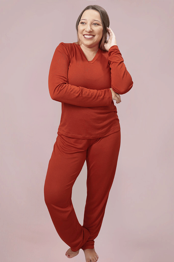 Pijama Vanessa Blusa Longa e Calça Terracota