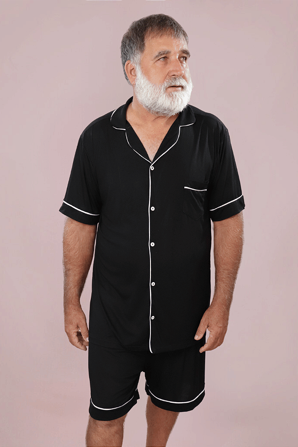 Pijama Masculino Vicente Americano Botões Blusa Curta e Short Preto