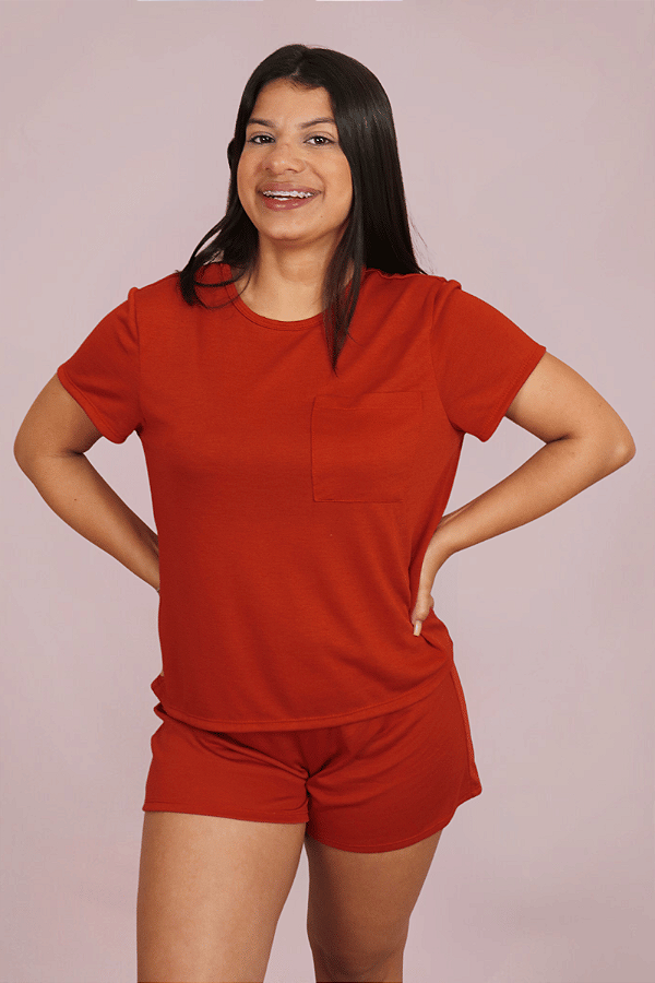 Pijama Aline Blusa Curta e Short Terracota