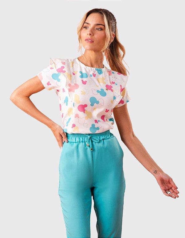 Scrub Feminino Laila New Mickey Turquesa