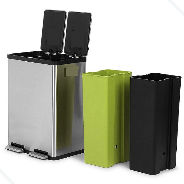 Lixeira Dupla Seletiva 40 Litros (20+20) 46x59x33cm - Inox