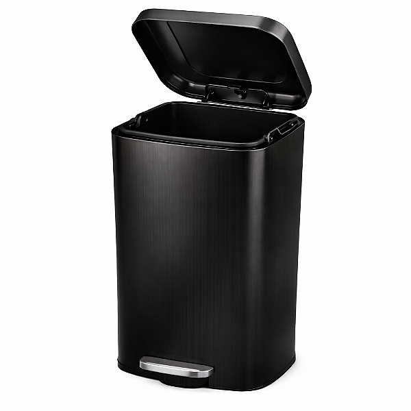 Lixeira Preta 30l Com Pedal Balde Interno Anti Impressão Slim Preto Inox Slim 30l