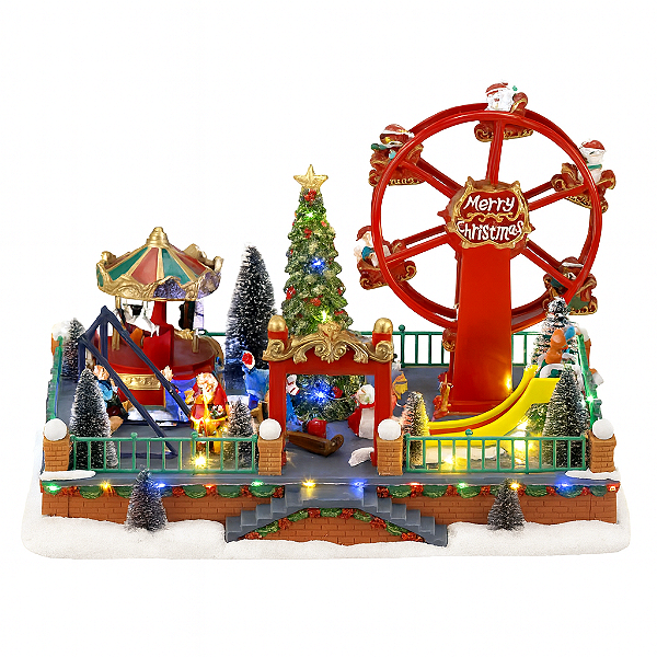 Parque Musical  Vila de natal Roda Gigante Decoração Enfeite Natal Led E Som Animado 23 cm