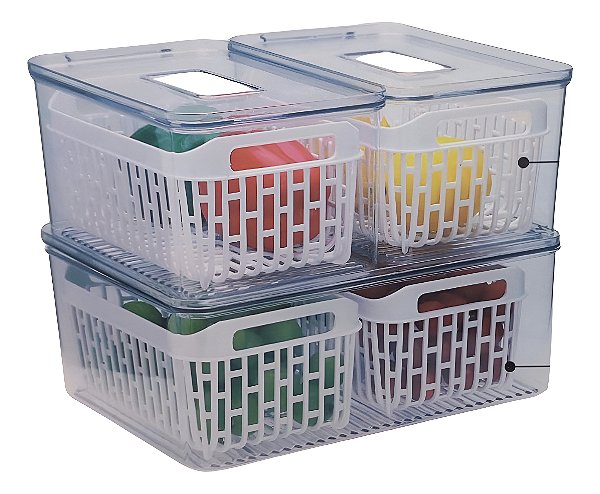 Kit Potes Organizadores De Geladeira Gofresh Com Cesto