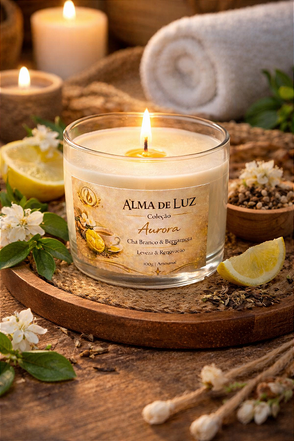 Vela Aromática Premium 100g Perfumada Chá Branco E Bergamota