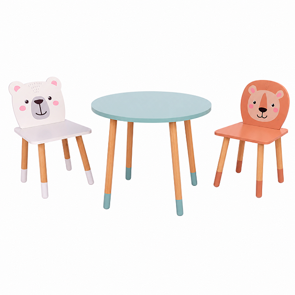 Conjunto Mesa Infantil com 2 Cadeiras Madeira MDF Resistente Ideal para Brincar Estudar e Desenhar