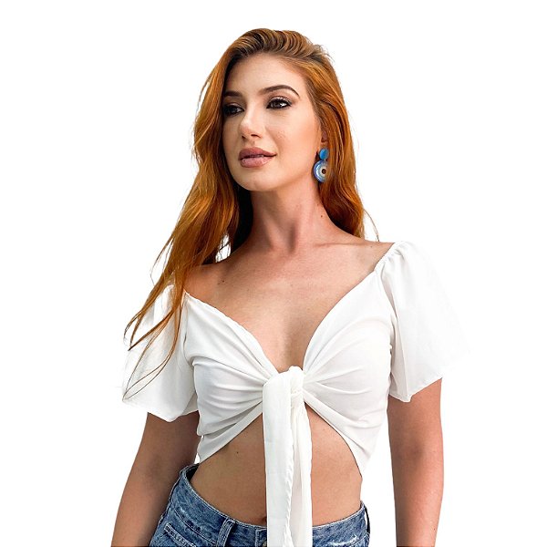 Blusa Cropped de amarrar com manga Pérola - Off White - Tamanho Único -  AMARRA E SAI - moda que molda